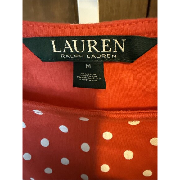 Lauren Ralph Lauren LRL Womens Med Polka Dot Top with 3/4 Flutter Bell Sleeves - Picture 2 of 5
